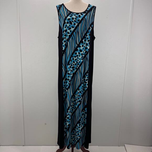 Bob Mackie Dresses & Skirts - Bob Mackie Artistic Blue Black Maxi Dress Sleeveless XL Mobwife Tropical Summer